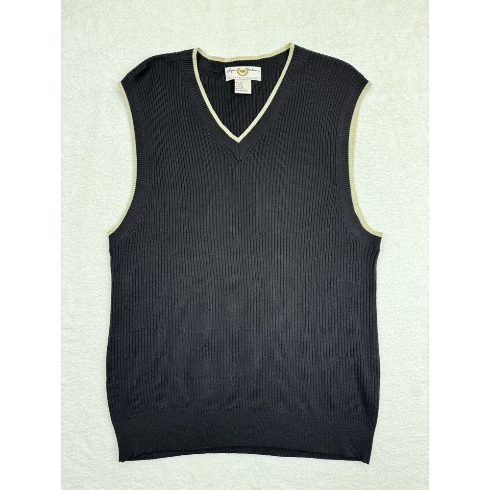 Byron Nelson‎ Eleven Straight Black Spun Ribbed Silk Sweater Vest XL Men Golf